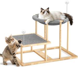 Albero per Gatti in Legno con Letto, Palo da Arrampicata con Giochi, Arredamento per Gatti da Interno, Comodo Letto e Palo per Gatti - Product Image 1