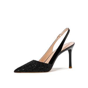 Printemps et été nouveau français Sexy petits talons hauts frais pour femmes talons bout pointu après les sandales à paillettes épissage vide - Product Image 1