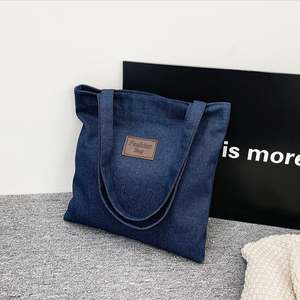 Bolso Tote <span class=keywords><strong>de</strong></span> Mezclilla con Estampado <span class=keywords><strong>de</strong></span> Letras y Asas <span class=keywords><strong>de</strong></span> Cuerda, Bolso <span class=keywords><strong>de</strong></span> Mano <span class=keywords><strong>de</strong></span> Gran Capacidad para Mujer, Ideal para Ir al Trabajo y para la Vida Diaria - Product Image 1