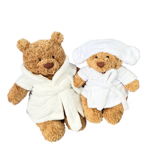 Set <span class=keywords><strong>Accappatoio</strong></span> e Cuffia da Doccia a Tema Orso Barcellona da 28cm e 38cm, Vestiti per Bambole Orsetto Teddy per JellyCatt - Product Image 1