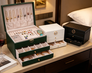 Caja de Joyería Grande de Cuero con Cerradura, Organizador Multicapa con Cajones y Ganchos para Collares para Mujer - Product Image 1