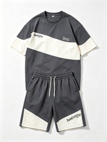 Ensemble deux pièces d'été pour homme, t-shirt et short color block, ensemble oversize patchwork à manches courtes, survêtement décontracté streetwear