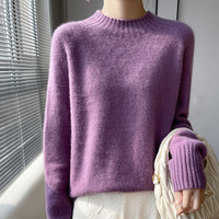 Pull en Laine Pure 100% WHOLEGARMENT pour Femme, Collection Hiver 2026, Col Montant Décontracté, Tricot Épais