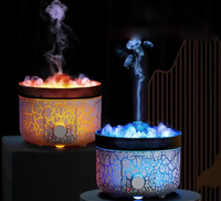 Diffuseur d'arômes volcanique unique, humidificateur ultrasonique à effet de lave craquelée, diffuseur d'huiles essentielles à LED flamme et anneau de fumée méduse volcanique