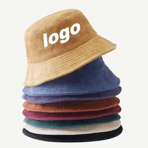 Großhandel Mode Plain Khaki Eimer Hüte oem Benutzer definierte Stickerei Logo Satin gefüttert Weiß Blank Cord Eimer Hut