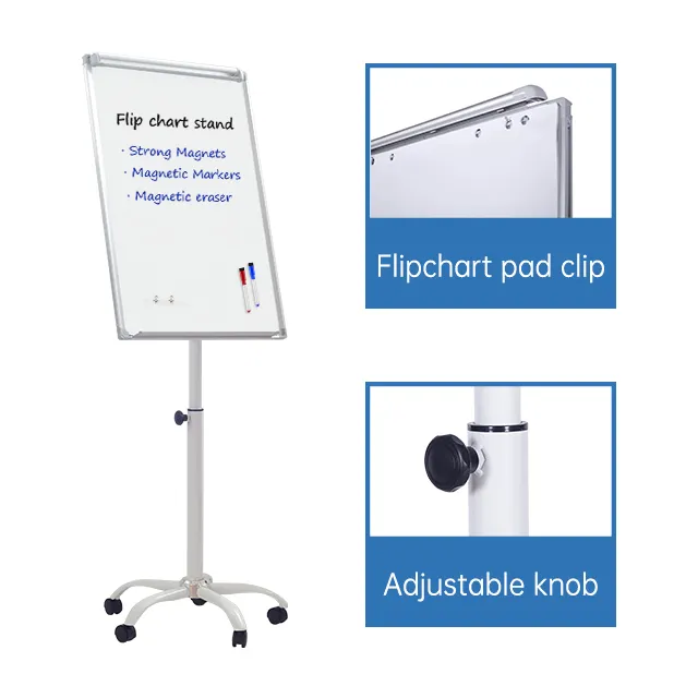 Hot Sale Magnetic Mobile Whiteboard mit fünf Klauen Stuhl Basis Flip Chart Standard Whiteboard mit Rädern