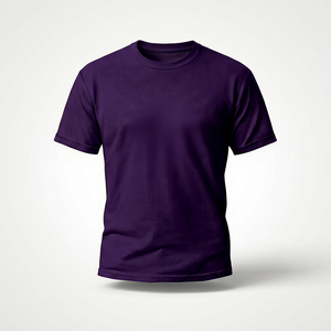 T-shirt à manches courtes pour homme, col rond, violet foncé, uni, coupe classique - Product Image 1