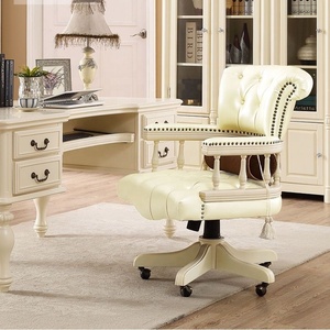 Poltrona Girevole in Vera Pelle Stile Americano-Europeo con Base in Legno e Ruote per Casa e <span class=keywords><strong>Ufficio</strong></span> - Product Image 6