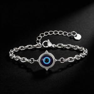 Pulsera <span class=keywords><strong>de</strong></span> Acero Inoxidable 316L con <span class=keywords><strong>Ojo</strong></span> Azul, Unisex, Medallón Nazar, Amuleto <span class=keywords><strong>de</strong></span> Protección, Cadena <span class=keywords><strong>de</strong></span> Eslabones, Joyería Espiritual Impermeable - Product Image 6