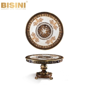 Mesa de Comedor Redonda Estilo <span class=keywords><strong>Castillo</strong></span> Italiano Clásico con Parqué de Concha de Perla Floral Hecho a Mano y Chapa de Madera Sólida - Product Image 2