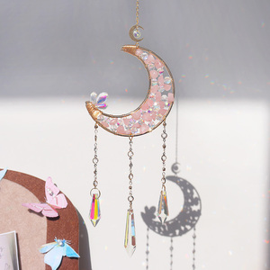 ขายส่งเครื่องดักแสงอาทิตย์คริสตัลธรรมชาติคุณภาพสูง เครื่องดักแสงอาทิตย์รูปพระจันทร์ โรสควอตซ์ เครื่องดักแสงอาทิตย์รูปพระจันทร์ กระดิ่งลม - Product Image 6