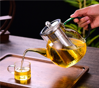 Théière en verre artisanale de 1100 ml (34 oz) avec infuseur amovible, compatible cuisinière, idéale pour le thé en vrac et les infusions florales