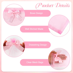 Sac cadeau en organza recyclable en gros, pochette d'emballage élégante avec ruban, sac à cordon coloré pour bijoux, logo personnalisé - Product Image 3