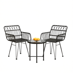 Set da Pranzo da Giardino in Polyrattan Nero e Acciaio, 2 Posti, Arredamento da Esterno Contemporaneo Resistente alle Intemperie - Product Image 1