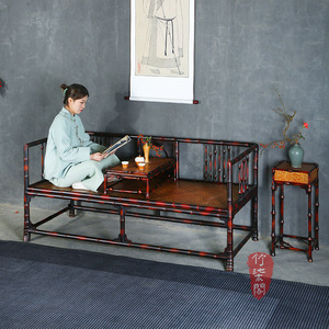 Bamboo Luohan Bed Sofa Bed Convertible Chinese Style Living Room Chaise Lounge Recliner Bed - Product Image 1