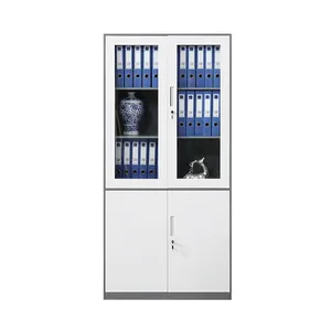 Armário de metal para porta, armário de metal para armazenamento de documentos de lixa de metal de altura completa, balanço de vidro, armário com 2 portas, travamento de aço, armário