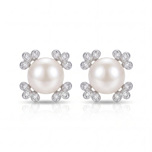 Elegantes Pendientes de Plata S925 con Perlas de Agua Dulce en Forma de Estrella y Circonitas, Joyería Floral para Mujer, Regalo de Boda - Product Image 1