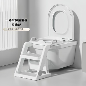 Children Step Toilet Seat With Footrest And <b>Stool</b> For Potty Training 3-6 Years Old PP Material - Product Image 3