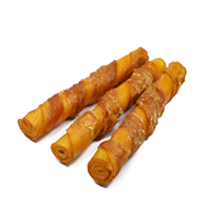 Fabrication OEM d'aliments pour animaux de compagnie : Bâtonnets de viande de porc torsadés enveloppés de poulet de 5 pouces, 3 unités, friandises pour chiens, nourriture humide équilibrée riche en protéines