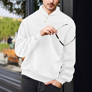 Suéter Masculino de Alta Qualidade com Gola Reversível em Malha Waffle, Pulôver com Botões, Gola Alta, Tecido Pesado, Roupas Streetwear para Homens - Product Image 1