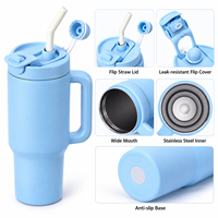 Gobelets isothermes personnalisés en acier inoxydable de 30 oz, à double paroi, réutilisables, portables, étanches, avec poignée et couvercle à paille rabattable, pour le voyage
