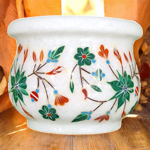 Fabriqué à la main poli 3 pouces blanc marbre Vase multicolore pierre incrustation Antique Imitation maison décorative Pot de fleur en vrac en gros - Product Image 6