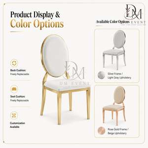 Chaise de réception de mariage ronde rembourrée en acier inoxydable doré avec coussin blanc pour salles de banquet – Vente en gros de sièges - Product Image 5