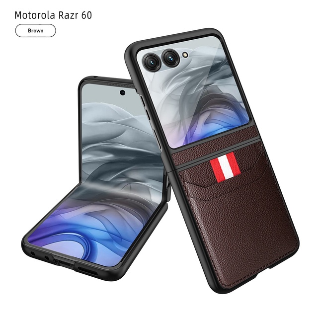Motorola Razr 60/50Ultra Litchi Pattern Mobile Phone Case Shockproof PC Material Wallet Design Webbing Card Holder Slot