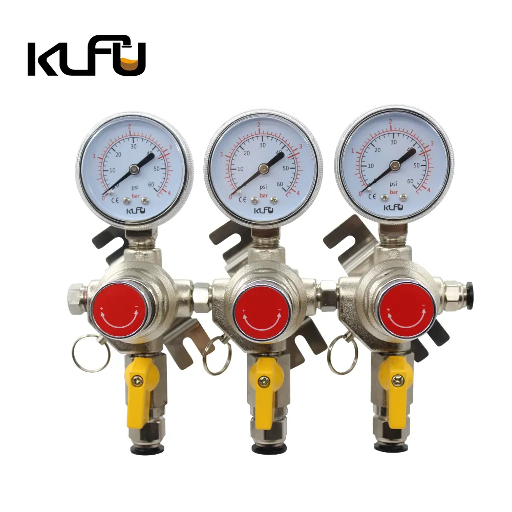 Triple gauge beer regulator three way co2 pressure valve