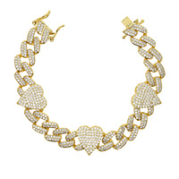 Bracelet en zircon en forme de cœur de 11 mm, tendance hip-hop, fournisseur en gros, bracelet pour femmes