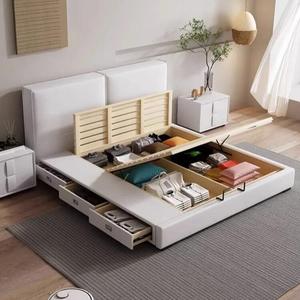 เตียงผ้าหุ้มโครงไม้ดีไซน์ทันสมัยแบบเรียบง่าย ขนาดคิงไซส์ - Product Image 4