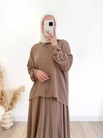 Ensemble deux pièces décontracté pour femmes musulmanes, abaya à manches longues boutonnée, jupe arabe pour femmes, polyester