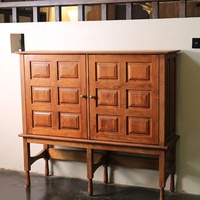 Armoire de rangement pour salon en bois massif avec portes doubles, design mid-century - Meuble de bar pour salon, durable, grande capacité