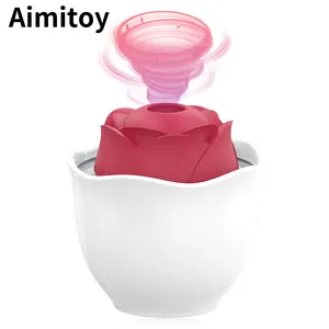 Aimitoy Custom Sex Toy Packaging Box Hot Sale Rose Toy with Led Light Women 3 in 1 Clitoral Suck Rose Vibrator