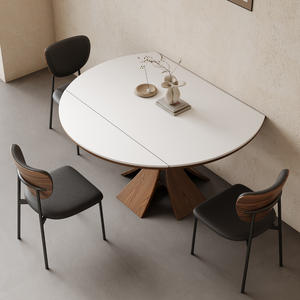 <span class=keywords><strong>Table</strong></span> à manger extensible <span class=keywords><strong>ronde</strong></span> en pierre naturelle brun-noix, écologique et durable, mobilier de salle à manger - Product Image 1