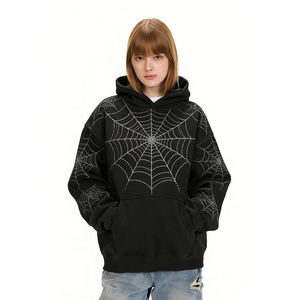 Felpa con Cappuccio e Pantaloni Tuta Neri con Strass VVS Rosa, Fornitore all'Ingrosso da Magazzino USA, per <span class=keywords><strong>Uomo</strong></span>, Modello 555 Spider Hoodie 1.1 - Product Image 2