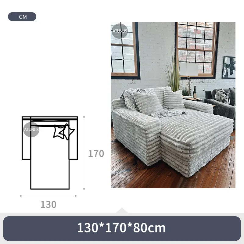 ATUNUS American Single And Loveseat Sofa Combination Hotel Living Room Thick Striped Corduroy Modular Sectional Sofa Couch Set