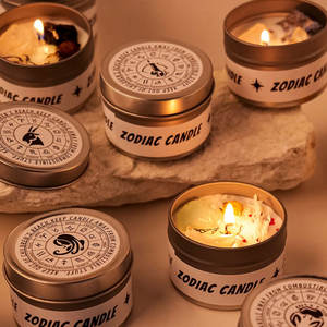 Pietra grezza naturale fiore essiccato dodici segni zodiacali latta candela positiva gemma energia di cristallo curativo candela profumata - Product Image 3