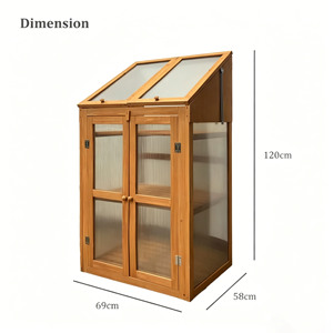 3 Tiers <strong>Mini</strong> Polycarbonate Panels Grow House Hardwood Cold Frame Double Door Mni <strong>Wooden</strong> <strong>Greenhouse</strong> with 3 Slated Shelves - Product Image 4