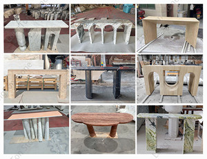 Table console en marbre Verde <span class=keywords><strong>Alpi</strong></span> de luxe, pieds cylindriques géométriques modernes, table d'entrée pour couloir, meubles en pierre naturelle - Product Image 5