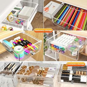 Under Desk Drawer Organizer <b>Slide</b> Out Desk Drawer Organizer Clear <b>Plastic</b> Drawer Under Desk for Office Stationery Storage Box - Product Image 4