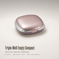 Poudrier compact multi-spécifications à trois couches, coins arrondis, avec miroir intégré, pour poudre et blush, fourni directement