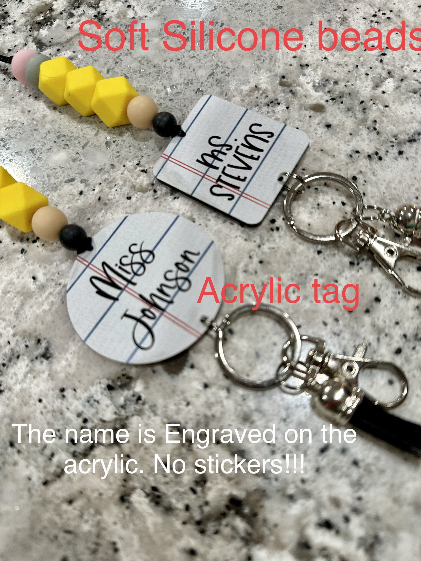 Custom Teacher Personalized Acrylic Pencil Lanyard Teacher Lanyard Gift Silicone Beaded Badge Lanyard Image 3