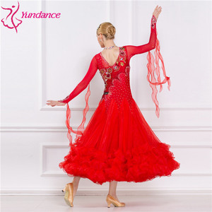 Robes de valse à manches longues rouge B-16178 pour la danse de salon, robe de <span class=keywords><strong>foxtrot</strong></span>, robe de salon standard à vendre - Product Image 6