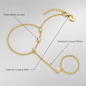 Pulsera <span class=keywords><strong>de</strong></span> mano chapada en <span class=keywords><strong>oro</strong></span> S925 con moissanita al por mayor, 3 piedras redondas engastadas, cadena satélite, regalo para <span class=keywords><strong>mujer</strong></span> - Product Image 3
