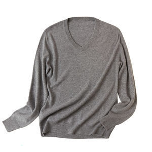 Chandails pour hommes à manches longues en tricot de couleur unie pull en cachemire pur col en V personnalisé - Product Image 1