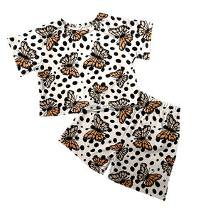 Korte mouw crop tops met opdruk, zomerse 2-delige set voor peuters, babykleding, babykledingsetjes - Product Image 4