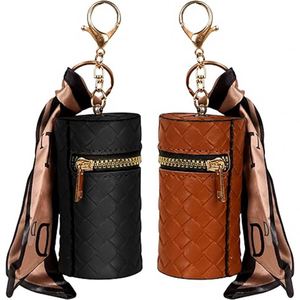 Estuche Organizador de Lápices Labiales Boho de Cuero Vegano Trenzado, Bolsa Cilíndrica para Llavero con Correa Decorativa, Mini Soporte para Lápiz Labial, Colgante para Bolso - Product Image 1
