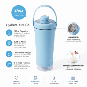 Botellas Deportivas Personalizadas con Logotipo Metálico, para Gimnasio, para Proteínas en Polvo, para Agua, Aisladas, de Acero Inoxidable, con Contenedor - Product Image 3