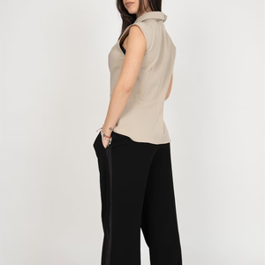 Custom Khaki <strong>Smart</strong> Shirt Sleeveless Vintage 100% Cotton Natural Organic Women's <strong>Blouses</strong> Plus Size Women's Clothing - Product Image 3